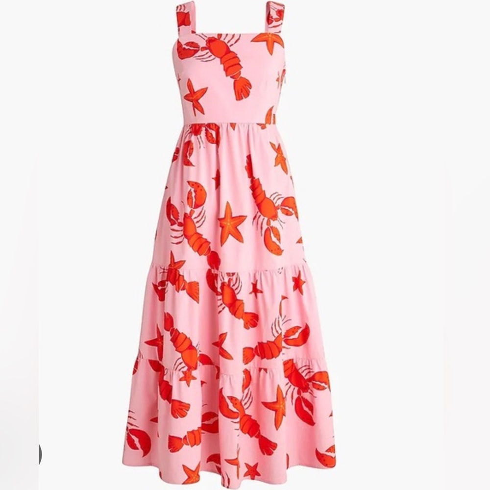 J. Crew Pink and Red Lobster Print Dress